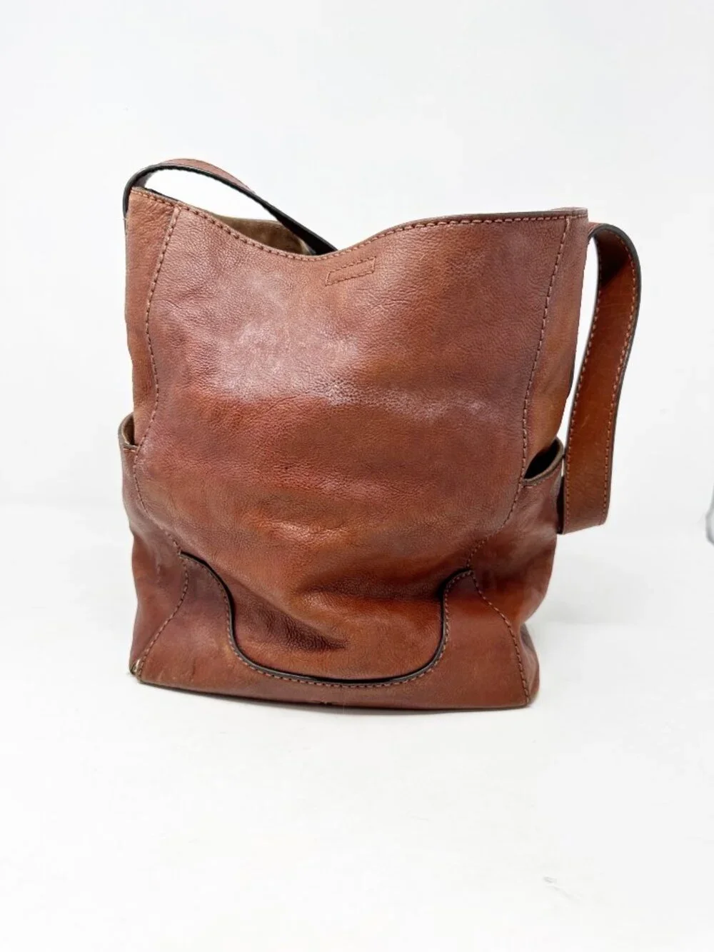 FRYE Leather Hobo Shoulder Bag Cognac Brown Slouchy Purse *Project Repair Bag*